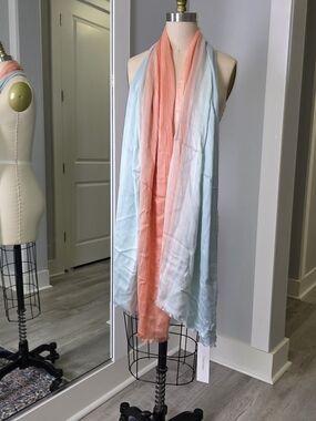 Calvin Klein Coral and Pale Blue Lightweight Scarf